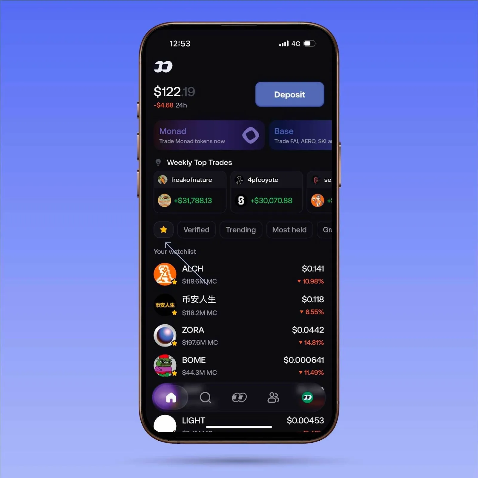 Star icon on home page